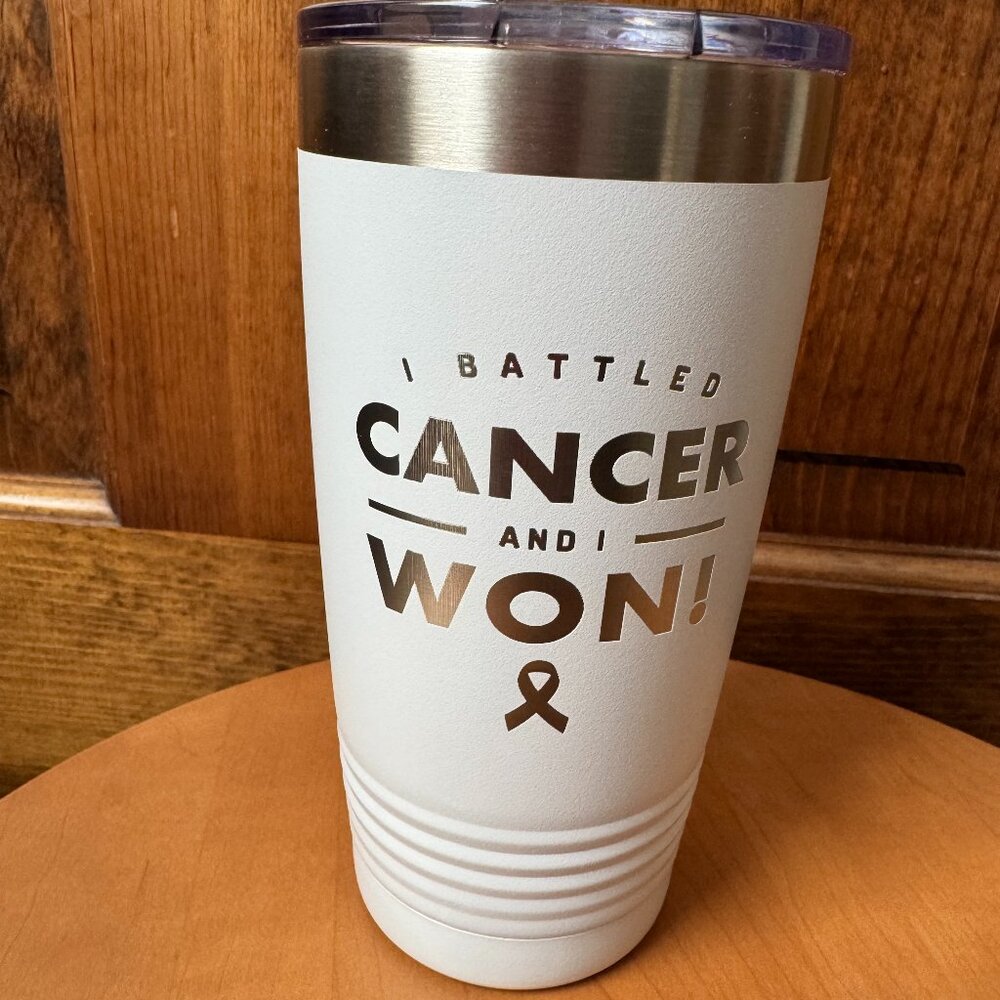 NWT Polar Camel White "I Battled Cancer and I Won!" 20oz Insulated Tumbler w/Lid